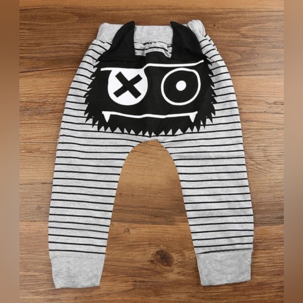 Baby Toddler Striped Monster Harem Pants Gray Black 3D Ears Legging 18-24M